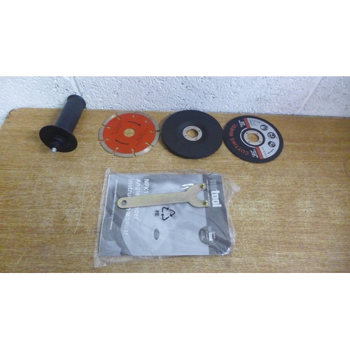 2056 - A Nutool 115mm angle grinder in case with assorted attachments (model:- APX 118)