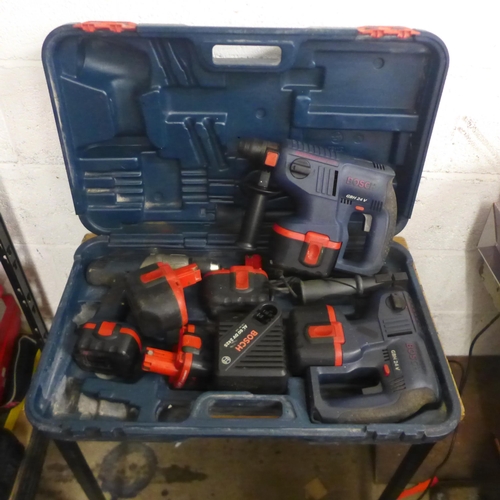 2067 - Two Bosch GBH 24v SDS breaker drills with 4 batteries and a Bosch GSB 14.4 VE-2 Pro with 2 batteries... 