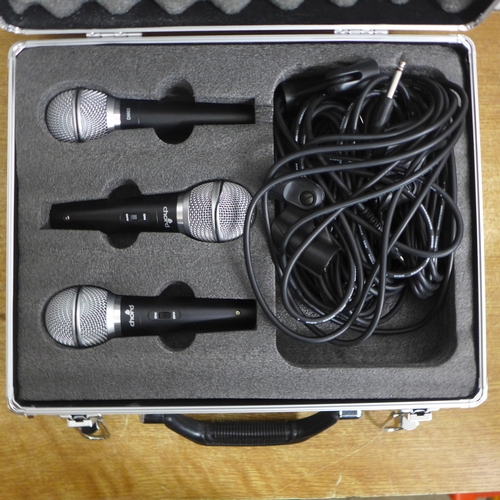 2088 - Three Chord DM03 microphones and microphone cables in an aluminium protective hard case