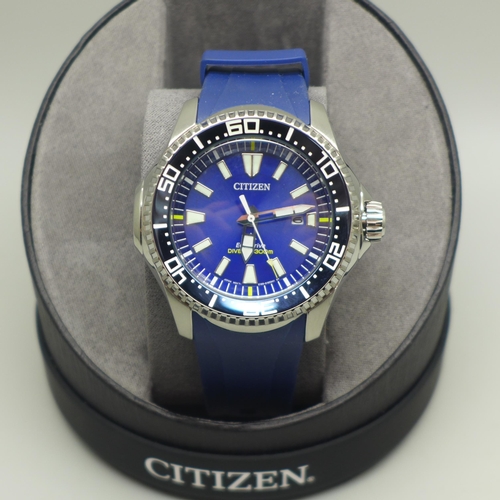 2132 - A men's Citizen blue Eco-Drive Pro Master diver's wristwatch with blue polyurethane strap * this lot... 