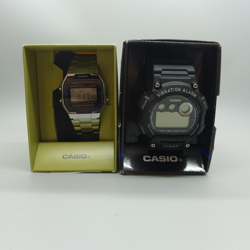 2140 - A men's Casio chronograph silver stainless steel wristwatch and a men's Casio Vibration alarm black ... 