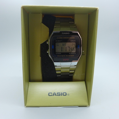 2140 - A men's Casio chronograph silver stainless steel wristwatch and a men's Casio Vibration alarm black ... 