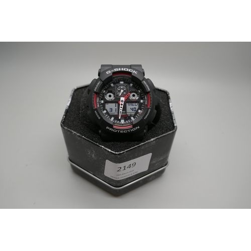 2149 - A men's Casio G-Shock LED backlight black resin strap watch with alarm, stopwatch, world time, count... 