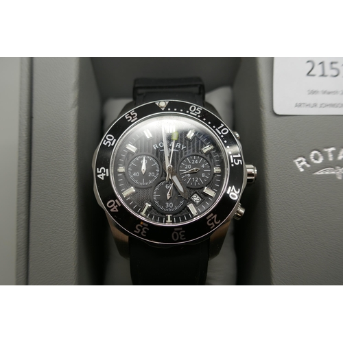 2151 - A men's Rotary quartz movement chronograph wristwatch with black dials and black rubber strap * this... 