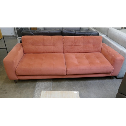 1482 - A crimson velvet three seater sofa