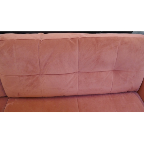 1482 - A crimson velvet three seater sofa