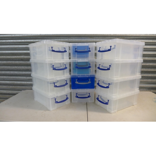 12 x 9 litre Really Useful plastic storage boxes with lids and 12 x 3 litre Really Useful plastic st