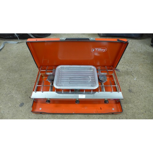 Camping equipment; camping stoves, Tilley 3burner, two bottles of gas