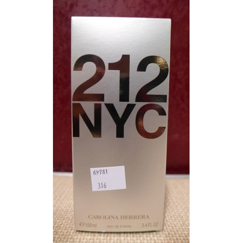 3116 - Carolina Herrera 212 Nyc 100ml       (316-258) *This lot is subject to VAT