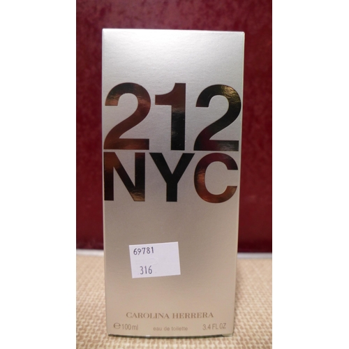 3118 - Carolina Herrera 212 Nyc 100ml        (316-260) *This lot is subject to VAT