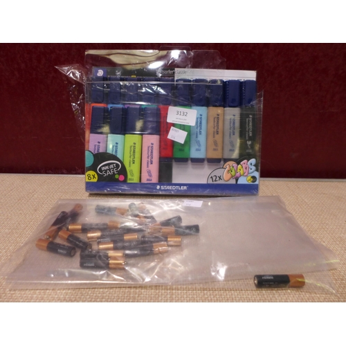 3132 - Staedtler Highlighter, Duracell AAA Optimum Batteries - Both Incomplete    (316-334,341) *This lot i... 