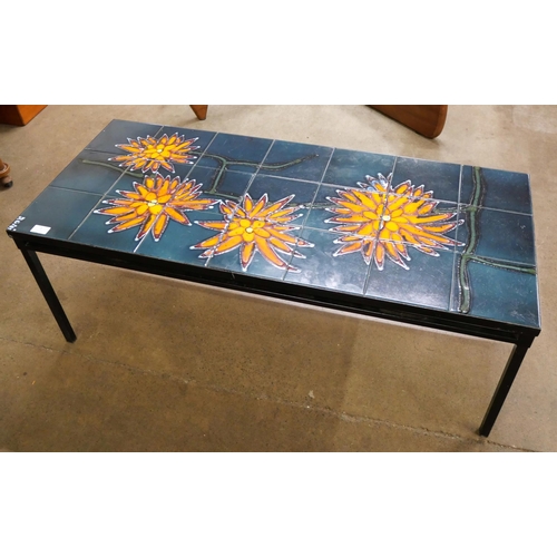 2 - A Belgian Juliette Belarti style tiled top rectangular coffee table, indistinctly signed