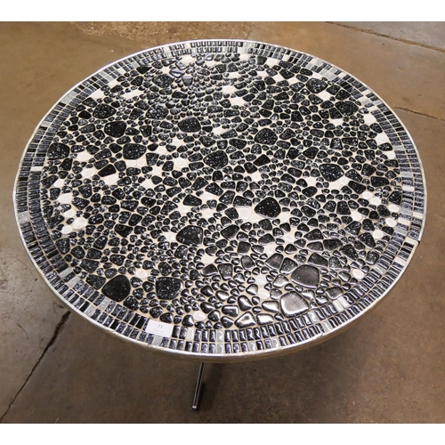 71 - A Belgian chrome and mosaic tiled top circular coffee table