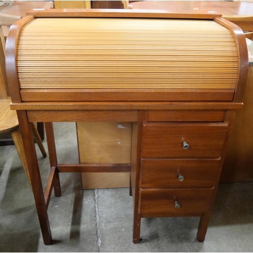 72 - A beech child's tambour top desk