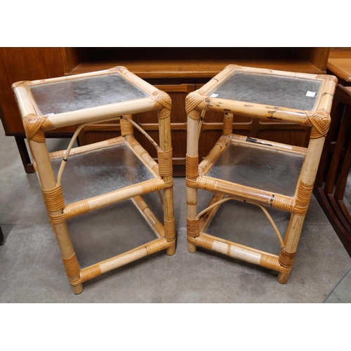 84 - A pair of Italian bamboo and glass topped whatnots