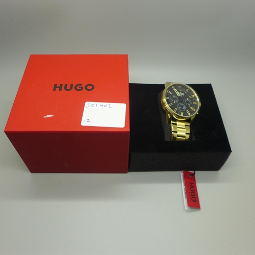 2102 - A Hugo Boss yellow metal stainless steel chronograph style bracelet wristwatch * this lot is subject... 