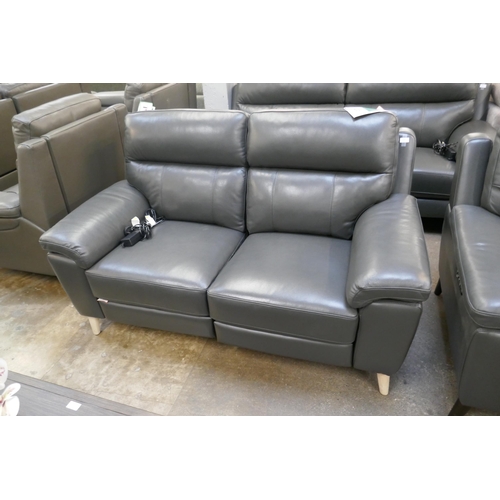 1442 - Grace Grey Leather 2 Seater Power Recliner, Original RRP £774.99 + VAT (4198-25) *This lot is subjec... 