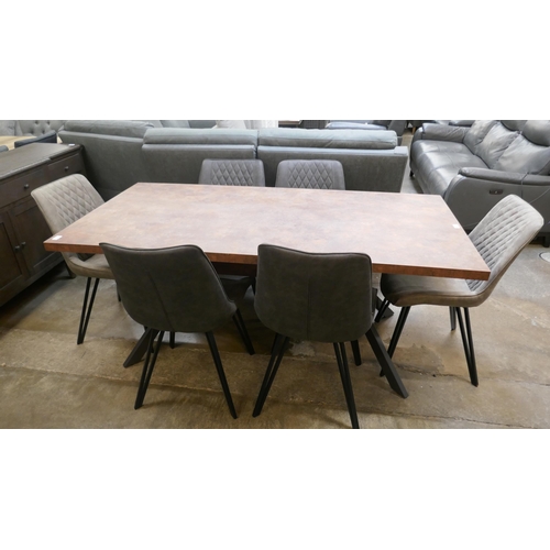 1448 - A copper HPL 1.8m dining table and six Finwick chairs