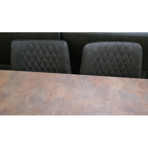 1448 - A copper HPL 1.8m dining table and six Finwick chairs