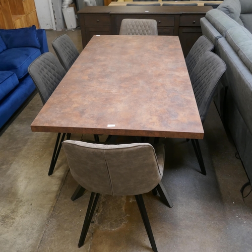 1448 - A copper HPL 1.8m dining table and six Finwick chairs