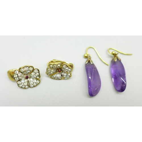 1010 - Two pairs of earrings including amethyst