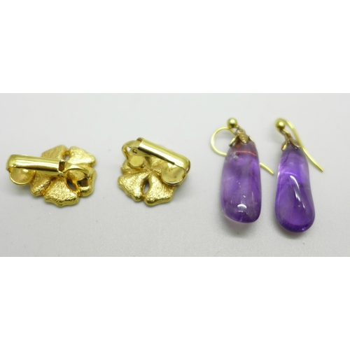 1010 - Two pairs of earrings including amethyst