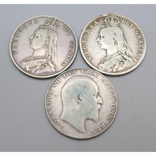 1029 - Three half crowns, 1887, 1889 and 1909