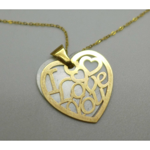 1031 - A 9ct gold mounted pendant on a fine 9ct gold chain, chain 38cm