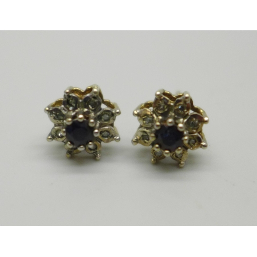 1048 - A pair of 9ct gold, sapphire and diamond ear studs, 1.5g