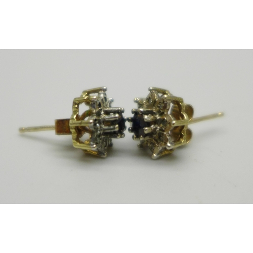 1048 - A pair of 9ct gold, sapphire and diamond ear studs, 1.5g