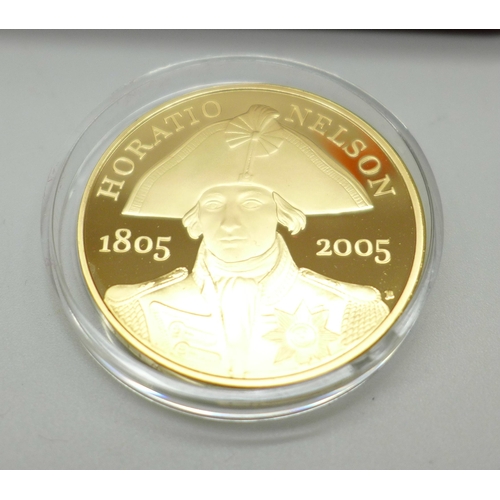 1069 - The Royal Mint Horatio Nelson UK 2005 Gold Proof Commemorative Crown, 39.94g, 22ct gold, cased, 0126