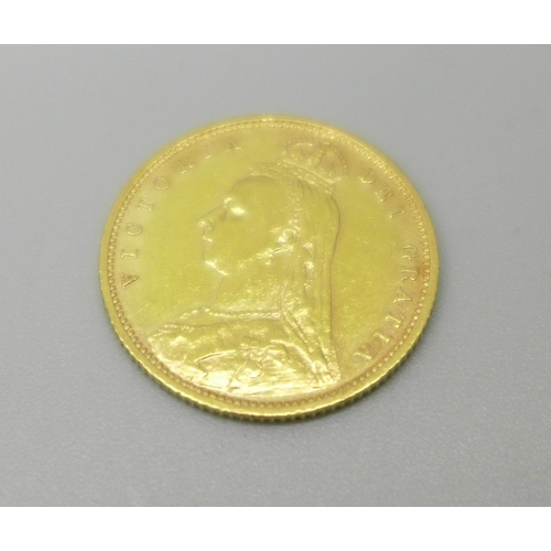 1081 - A Victorian 1892 shield back half sovereign