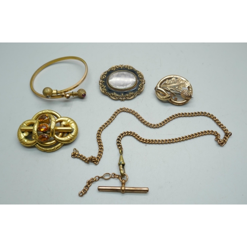 1115 - A Victorian rolled gold, paste and citrine lover's knot brooch, a Victorian rolled gold, paste knot ... 