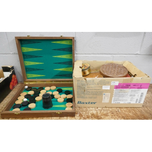 1129 - A box of chess pieces, domino sets, backgammon, etc. **PLEASE NOTE THIS LOT IS NOT ELIGIBLE FOR POST... 