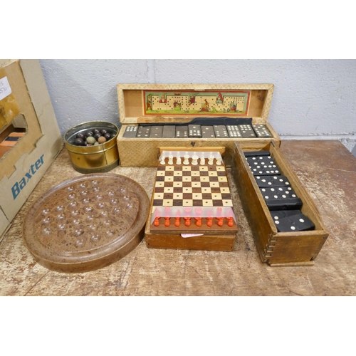 1129 - A box of chess pieces, domino sets, backgammon, etc. **PLEASE NOTE THIS LOT IS NOT ELIGIBLE FOR POST... 