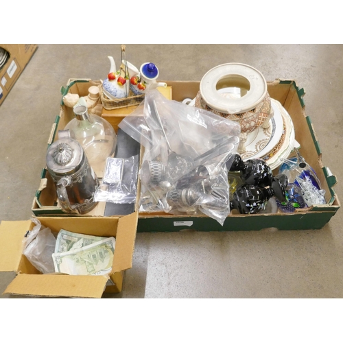 1138 - A box of assorted items including collectors plates, plated ware, glass paperweights including Caith... 