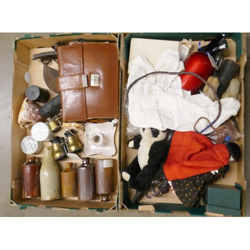 1140 - Two boxes of collectables including opera glasses, soft toys, stone bottles, etc. **PLEASE NOTE THIS... 