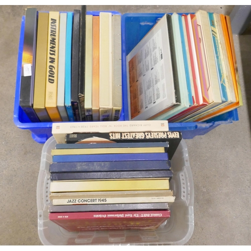 1144 - Three boxes of boxed sets of LP records, including jazz, Elvis Presley, 1960s, easy listening, etc. ... 