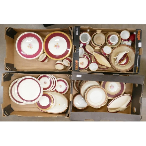 1147 - Four boxes of deep red coloured dinnerware including Crown Ducal **PLEASE NOTE THIS LOT IS NOT ELIGI... 