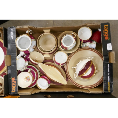 1147 - Four boxes of deep red coloured dinnerware including Crown Ducal **PLEASE NOTE THIS LOT IS NOT ELIGI... 