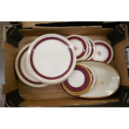 1147 - Four boxes of deep red coloured dinnerware including Crown Ducal **PLEASE NOTE THIS LOT IS NOT ELIGI... 