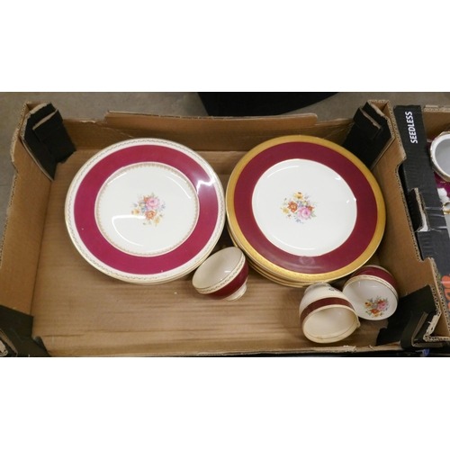 1147 - Four boxes of deep red coloured dinnerware including Crown Ducal **PLEASE NOTE THIS LOT IS NOT ELIGI... 