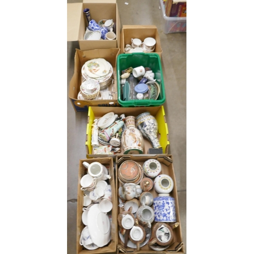 1148 - Seven boxes of mixed china including Wedgwood, Royal Doulton, Colclough Teawares, Paragon, Shelley, ... 