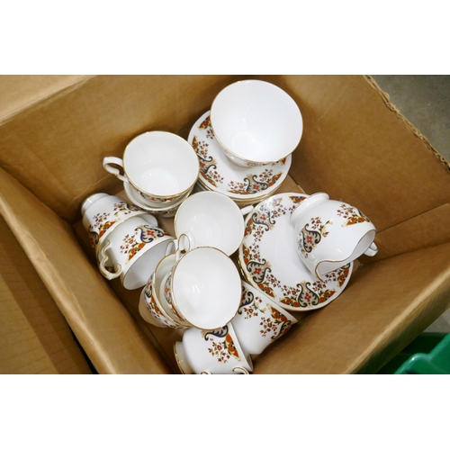 1148 - Seven boxes of mixed china including Wedgwood, Royal Doulton, Colclough Teawares, Paragon, Shelley, ... 