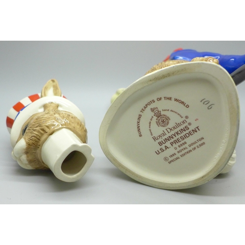 624 - A Royal Doulton Bunnykins USA President special edition teapot, 1995