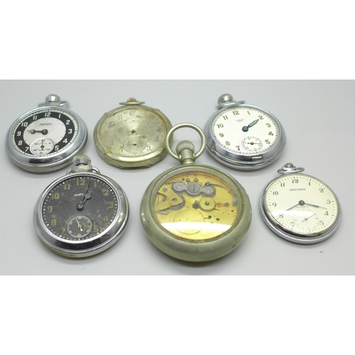633 - Six pocket watches, one Sekonda, five a/f