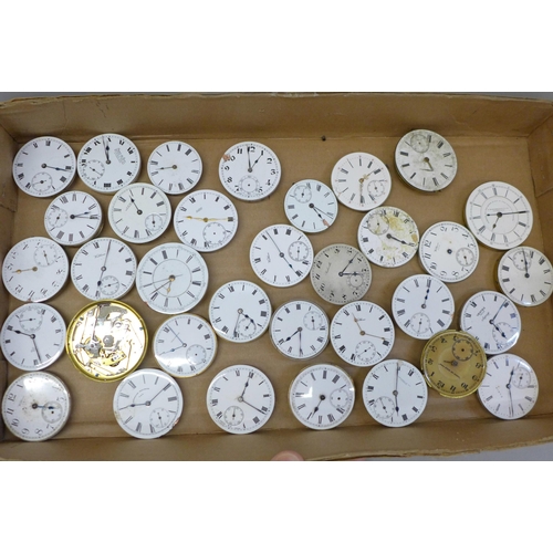 673 - Thirty-four pocket watch movements including Waltham, Vertex and Elgin