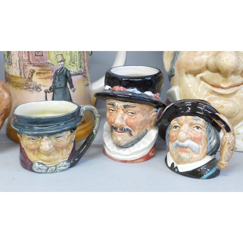 679 - A collection of Royal  Doulton character jugs and a Royal Doulton Dickens ware mug, two small jugs a... 