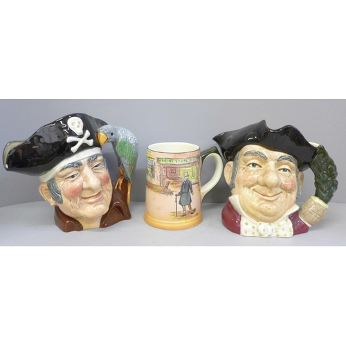 679 - A collection of Royal  Doulton character jugs and a Royal Doulton Dickens ware mug, two small jugs a... 