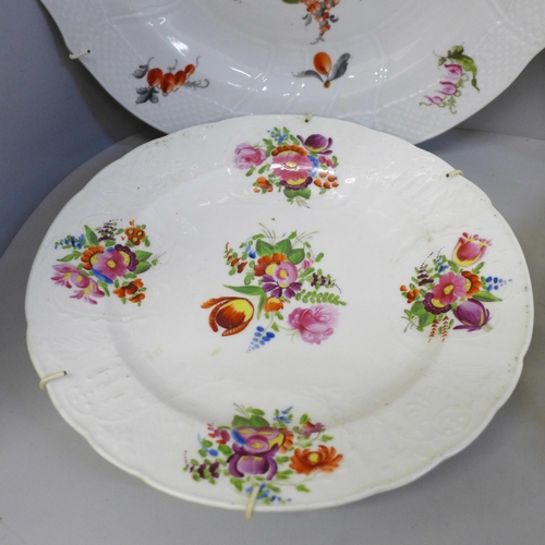 680 - Five English and continental hand painted cabinet plates, one tureen lid decorated both sides, with ... 